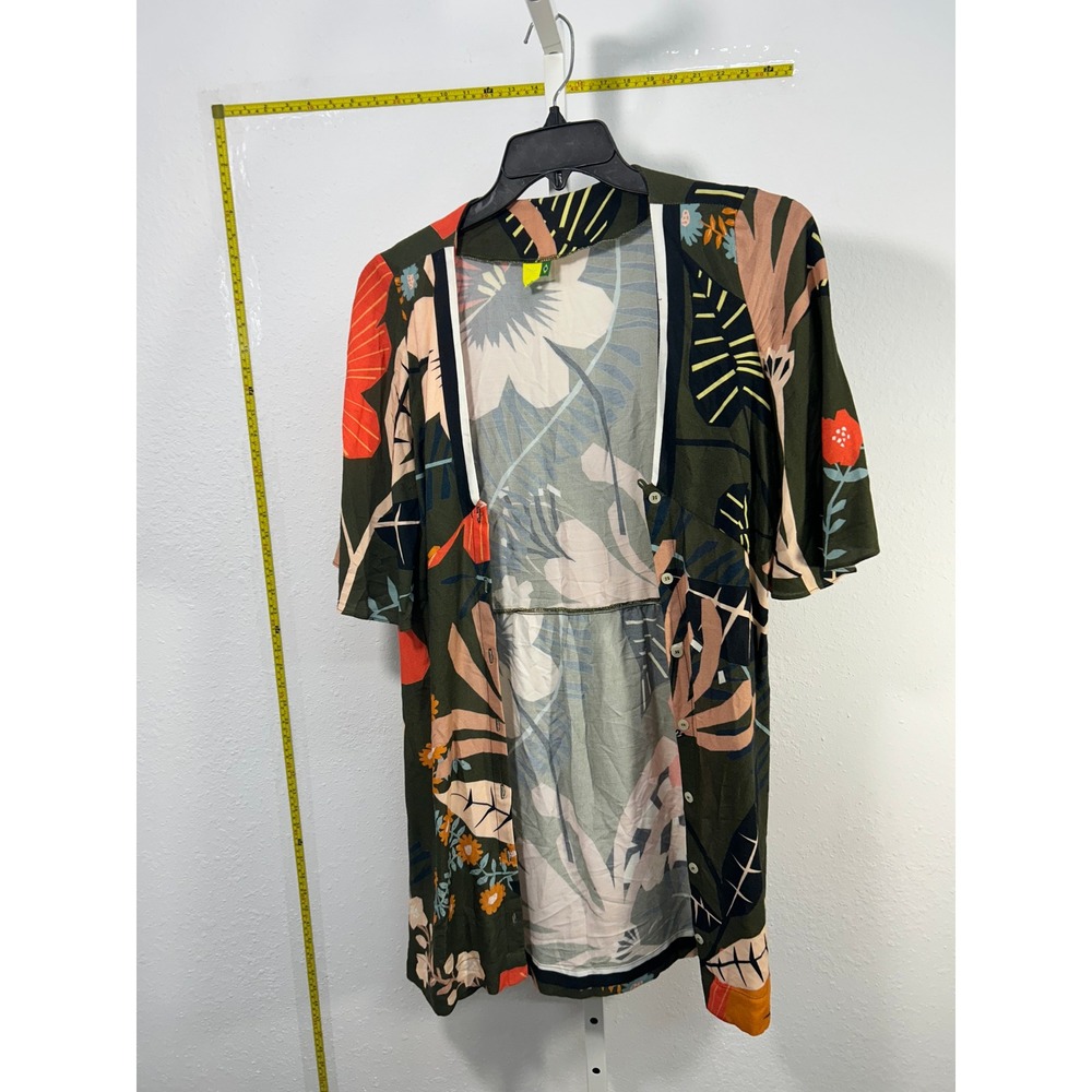 Farm Rio Brazil Floral Kimono Dress OliveGreen Tropical Mini Duster Button Front